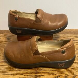 Alegria Keli Brown Leather Professional Nursing Clogs Slip Resistant EU 37